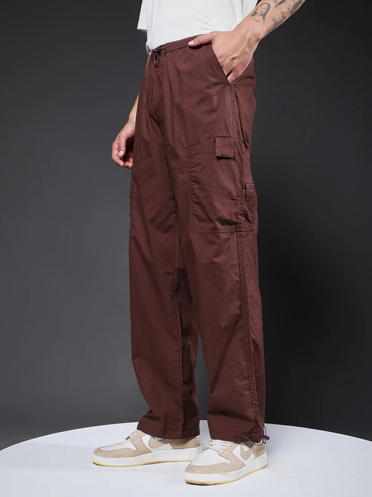 Men’s Brown Utility Cargo Pants – Relaxed Fit Casual Streetwear Trousers