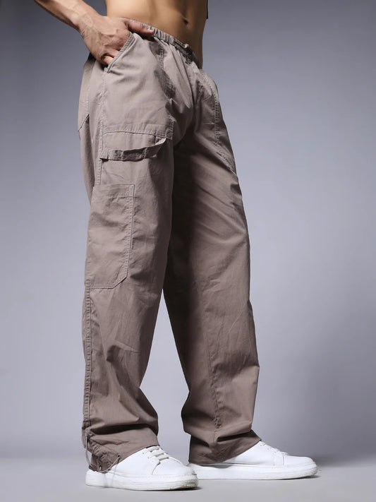 Men’s Taupe Utility Cargo Pants – Relaxed Fit Casual Streetwear Trousers (S to 6XL)
