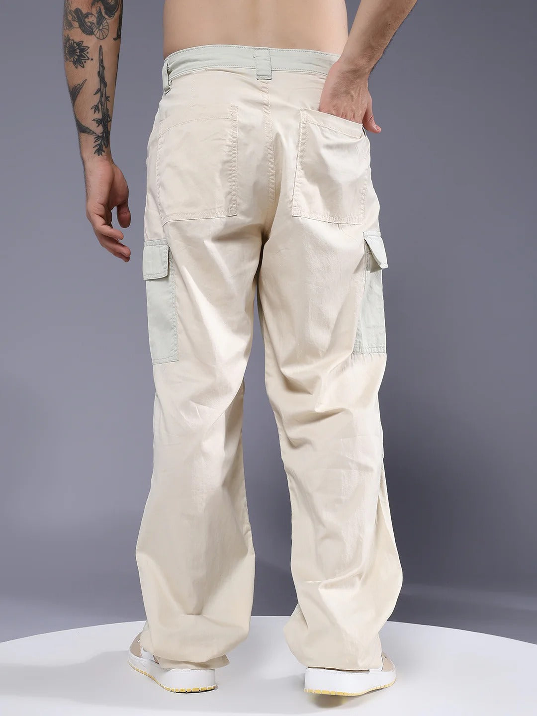 Men’s Beige Utility Cargo Pants – Relaxed Fit Casual Streetwear Trousers (S to 6XL)
