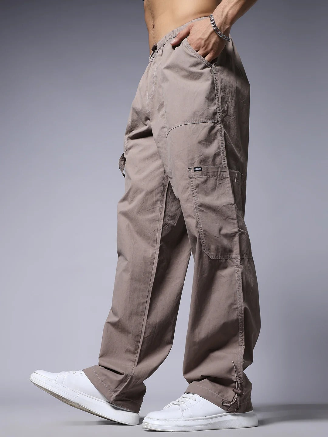 Men’s Taupe Utility Cargo Pants – Relaxed Fit Casual Streetwear Trousers (S to 6XL)